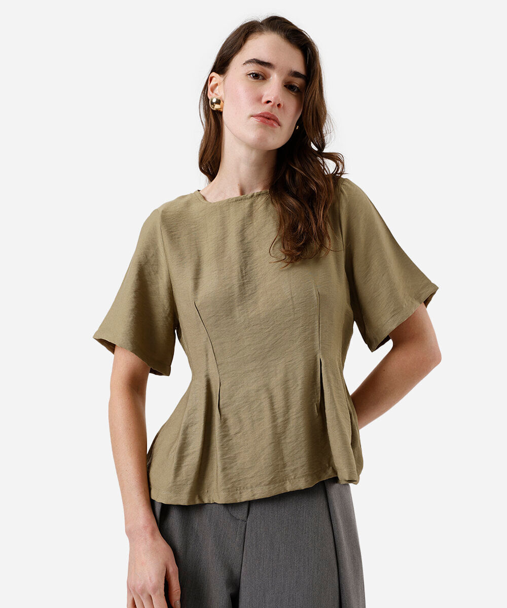 blusa feminina de viscose com pregas verde