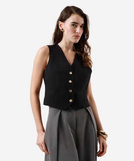 colete de alfaiataria feminino  decote v preto M