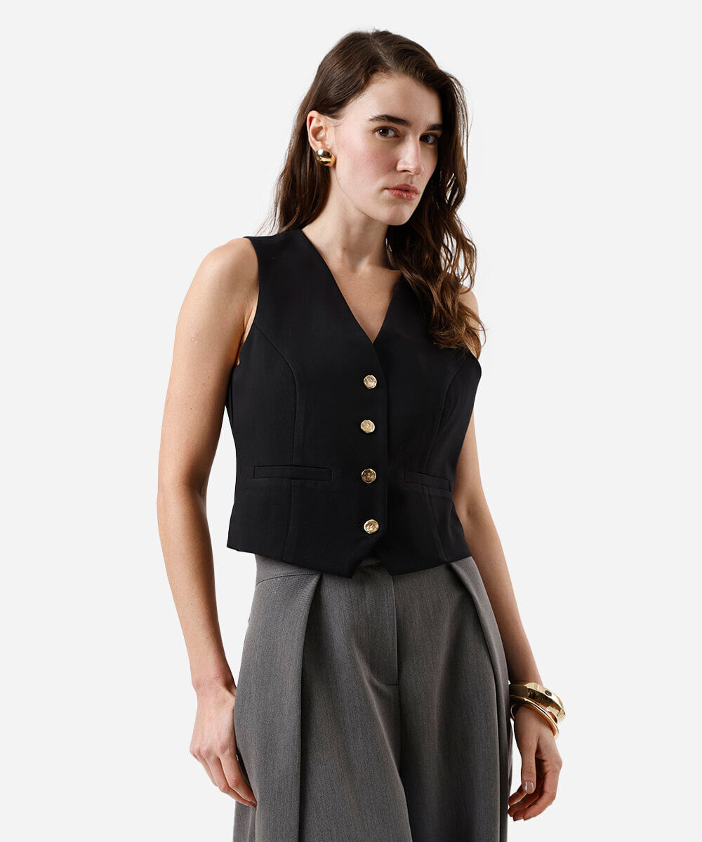 colete de alfaiataria feminino decote v preto