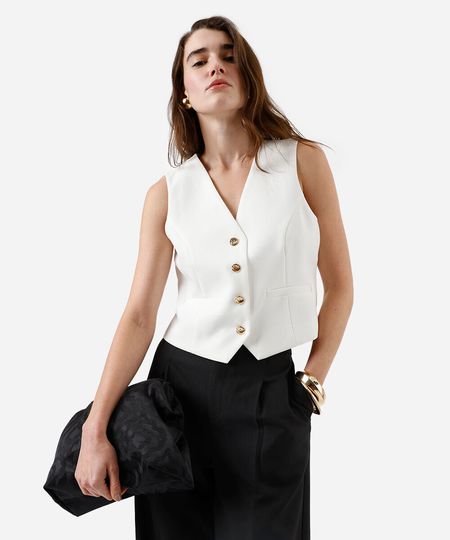 colete de alfaiataria feminino  decote v off white G