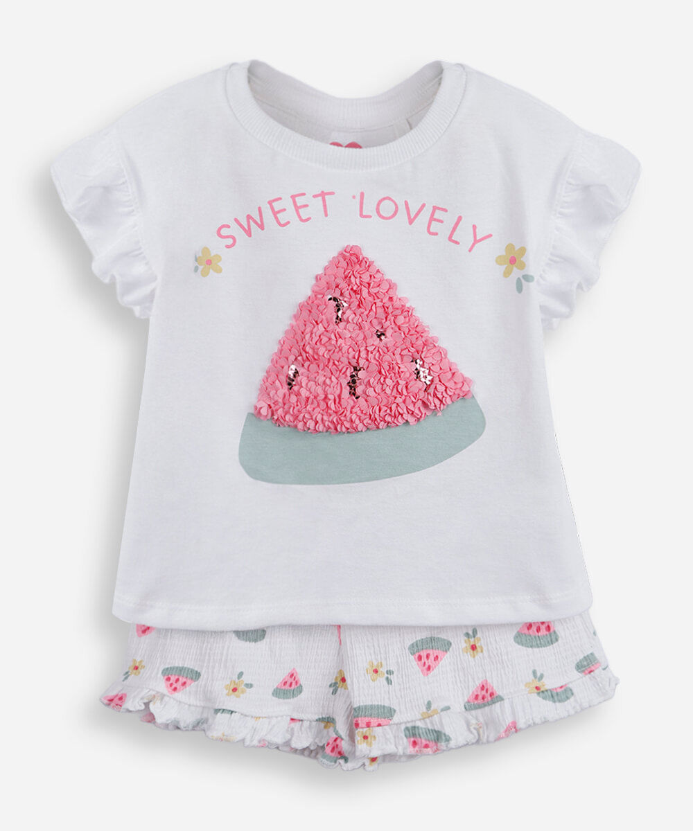 conjunto curto infantil de algodão texturizado off white