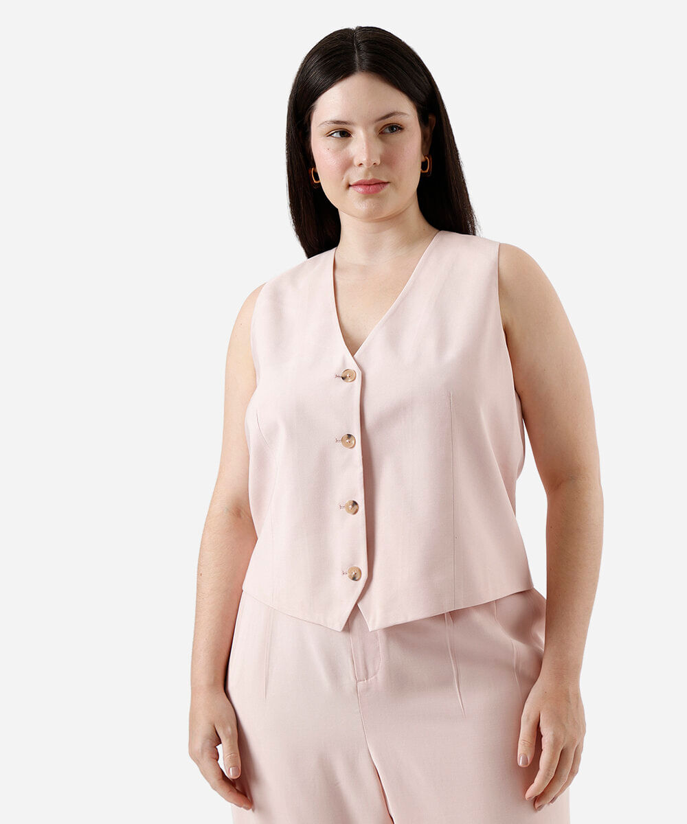 colete de alfaiataria feminino com viscose plus size rosa