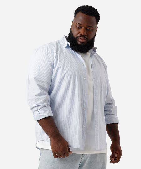 camisa masculina de algodão listrada plus size azul GG2 camisa masculina de algodão listrada plus size azul GG2