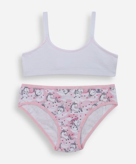 conjunto de calcinha e sutiã infantil em algodão delrio branco GG
