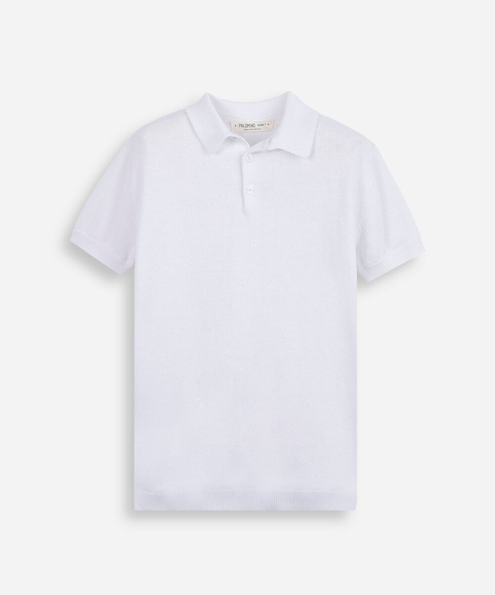 polo infantil de tricot manga curta off white