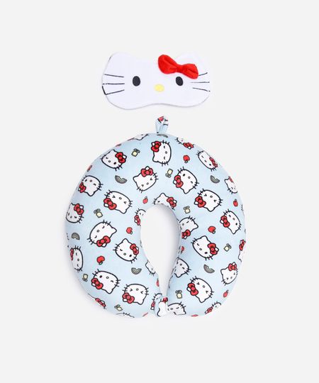 apoio de pescoço infantil e máscara para dormir hello kitty azul UNICO