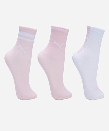 kit de 3 meias infantis cano longo puma 30-33 rosa 34-37 kit de 3 meias infantis cano longo puma 30-33 rosa 34-37