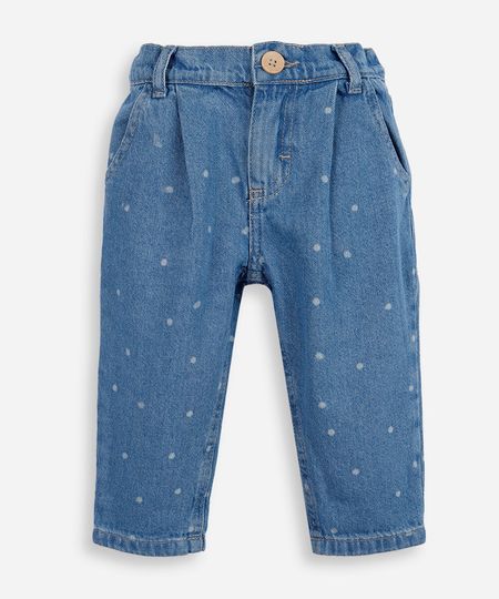calça infantil jeans com pregas poá azul 3