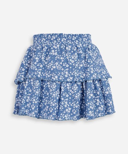 saia infantil de algodão com babados floral azul 8 saia infantil de algodão com babados floral azul 8
