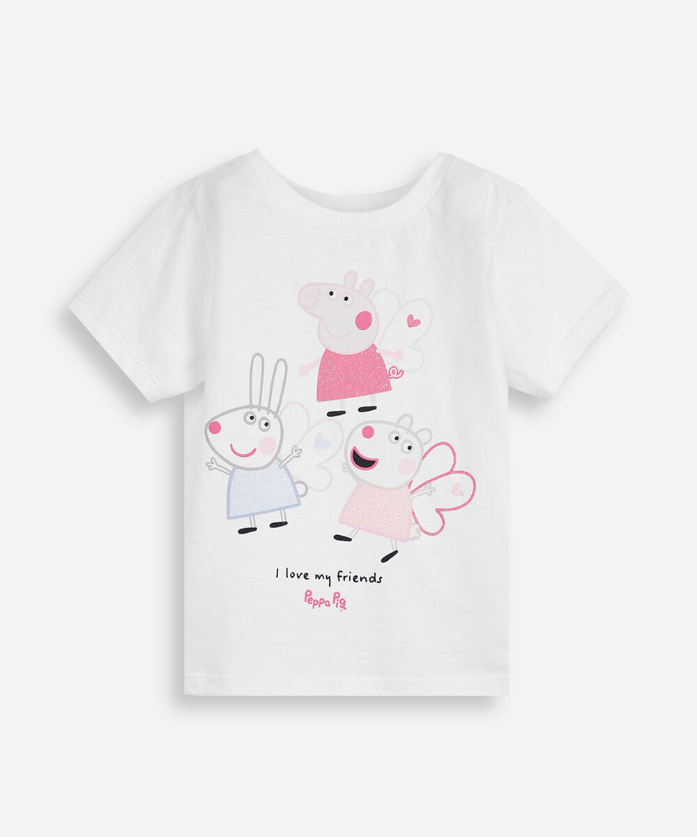 blusa infantil de algodão peppa pig com glitter off white