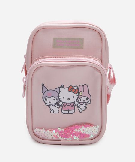 bolsa shoulder bag infantil hello kitty com glitter rosa UNICO