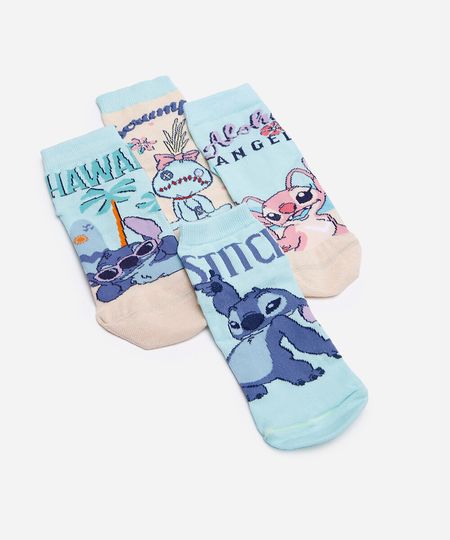 kit de 4 meias cano médio stitch colorido 34-39 kit de 4 meias cano médio stitch colorido 34-39