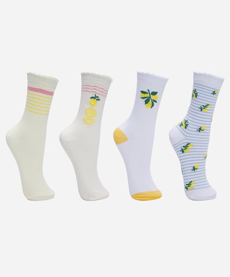 kit de 4 meias cano alto estampadas colorido 34-39