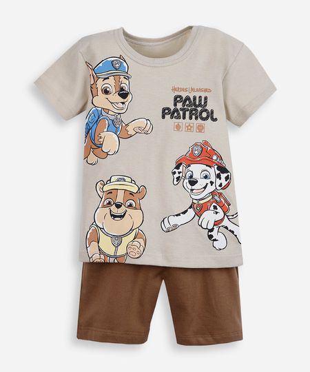 conjunto curto infantil de algodão patrulha canina bege 5