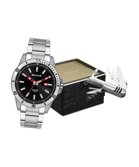 kit relógio masculino seculus analógico calendário 44204g0svna1kc prateado UNICO kit relógio masculino seculus analógico calendário 44204g0svna1kc prateado UNICO