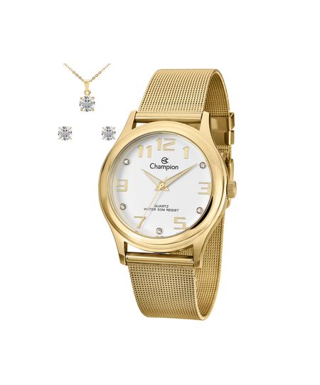 kit relógio feminino champion analógico cn29007w dourado UNICO