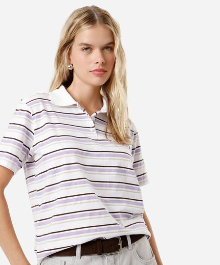polo feminina com algodão listrada off white G