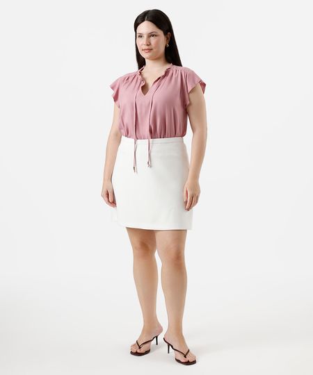 short saia feminino de alfaiataria plus size off white 46 short saia feminino de alfaiataria plus size off white 46