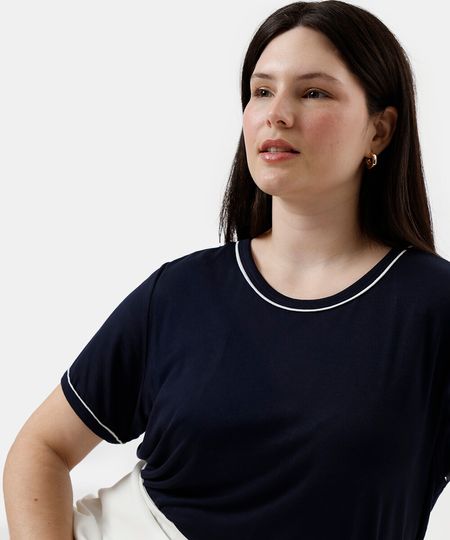 blusa feminina de viscose manga curta plus size azul GG2 blusa feminina de viscose manga curta plus size azul GG2
