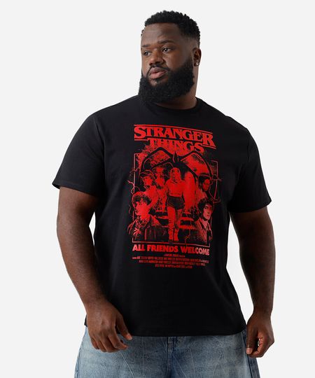 camiseta masculina com algodão stranger things plus size preta GG3 camiseta masculina com algodão stranger things plus size preta GG3