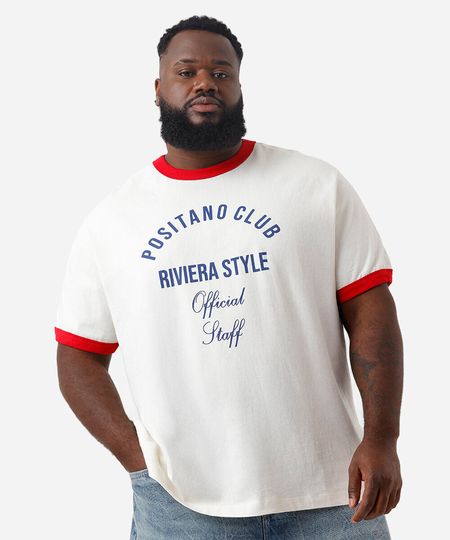 camiseta masculina de algodão positano club plus size  off white GG1