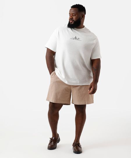 bermuda reta masculina de sarja cós elástico plus size bege 52