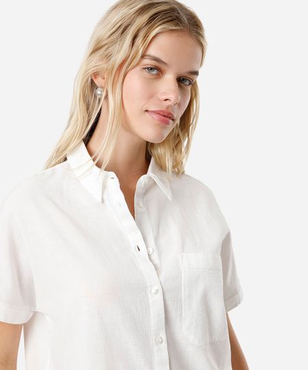 camisa de algodão manga curta com bolso off white P camisa de algodão manga curta com bolso off white P