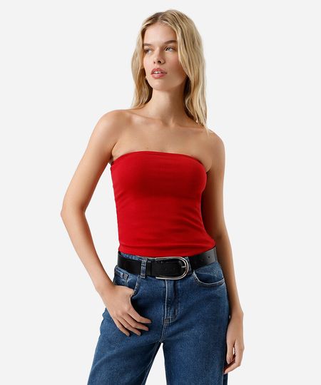 blusa sem alça feminina de algodão básica vermelha P