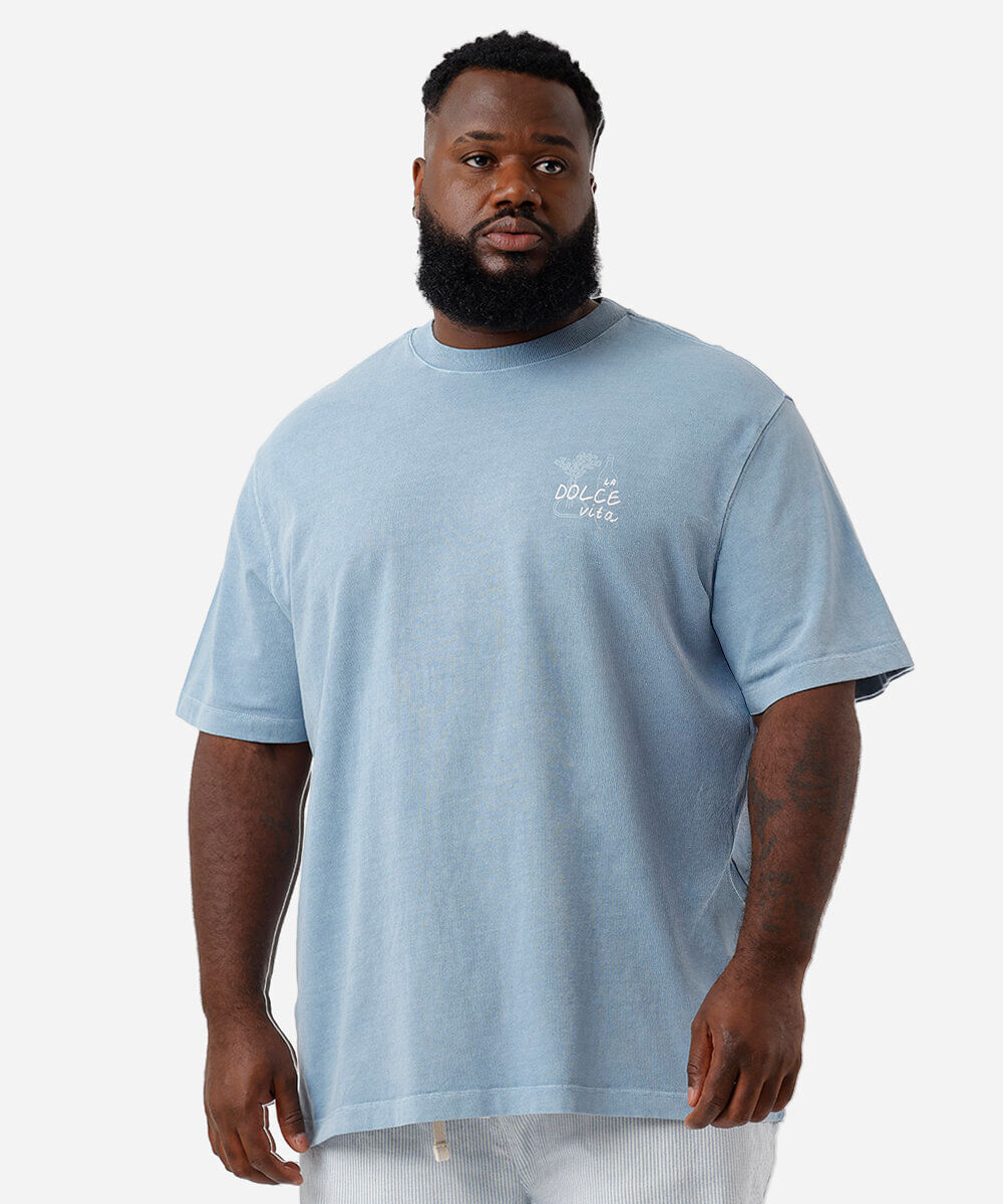 camiseta masculina de algodão estampada plus size azul