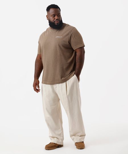 calça chino baggy masculina de sarja com pregas plus size bege 52 calça chino baggy masculina de sarja com pregas plus size bege 52