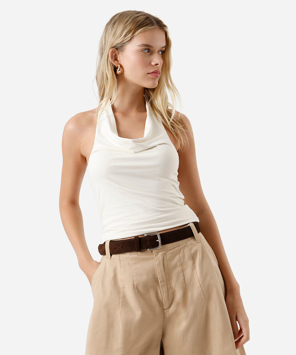 blusa frente única feminina de poliamida off white