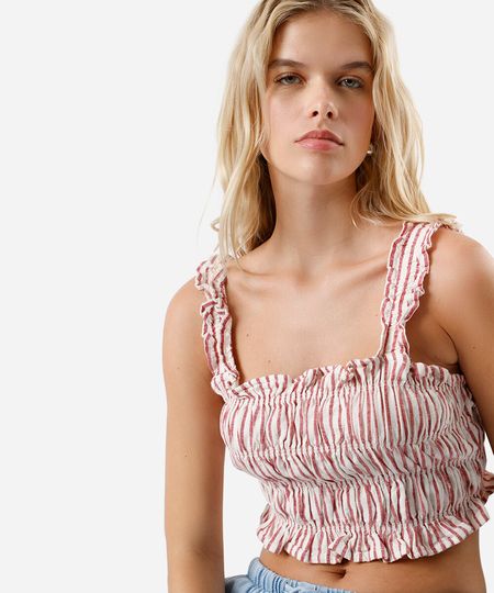 cropped de algodão com babados listrado vermelho GG cropped de algodão com babados listrado vermelho GG