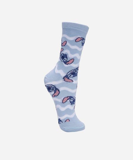 meia cano alto stitch azul 34-39