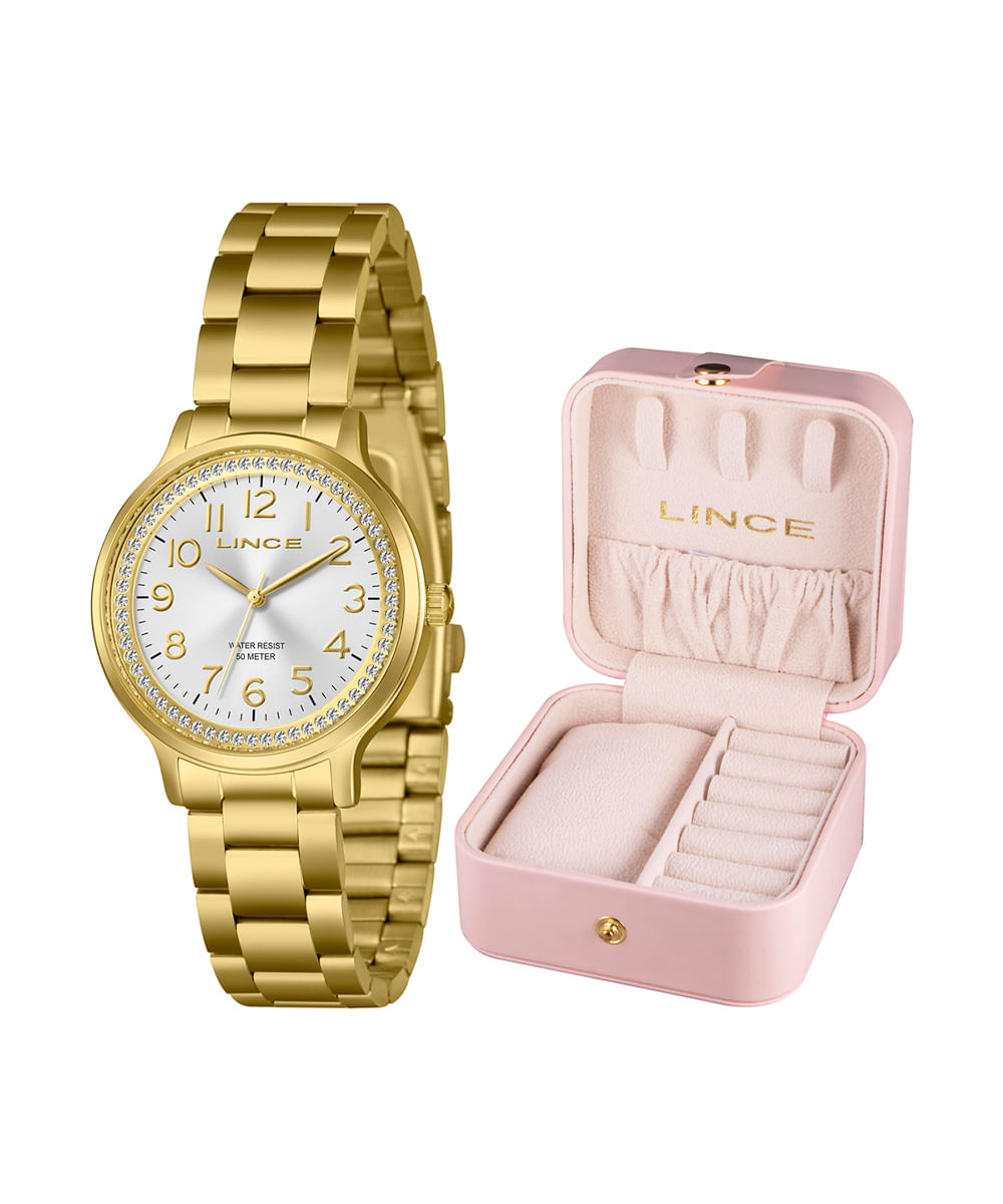 kit relógio feminino lince analógico lrgh261l36 s2kx pj dourado