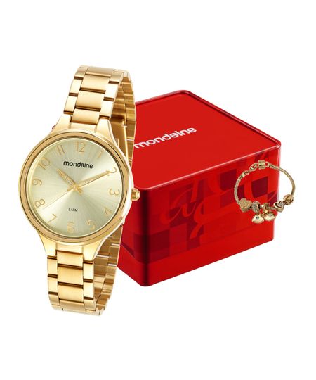 kit relógio feminino mondaine analógico 32418lpmvde1kc dourado UNICO kit relógio feminino mondaine analógico 32418lpmvde1kc dourado UNICO