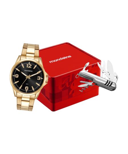 kit relógio masculino mondaine analógico 99807gpmvde4kc dourado UNICO