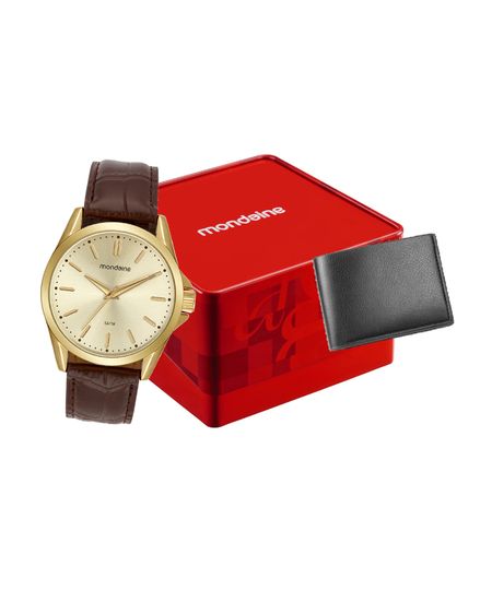 kit relógio masculino mondaine analógico 99739gpmvdh2kf dourado UNICO