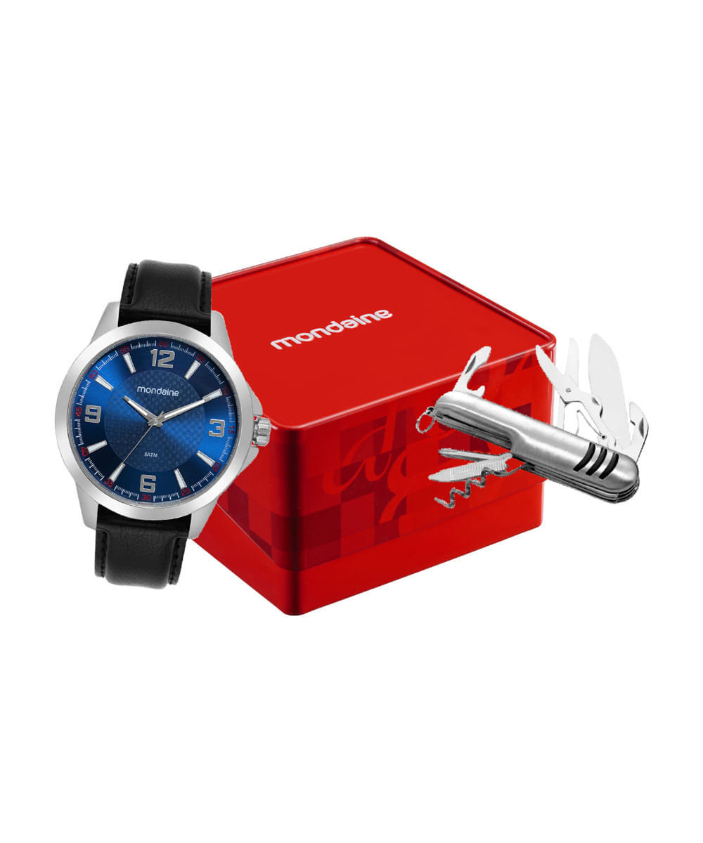 kit relógio masculino mondaine analógico 99791g0mvnh1kc prateado