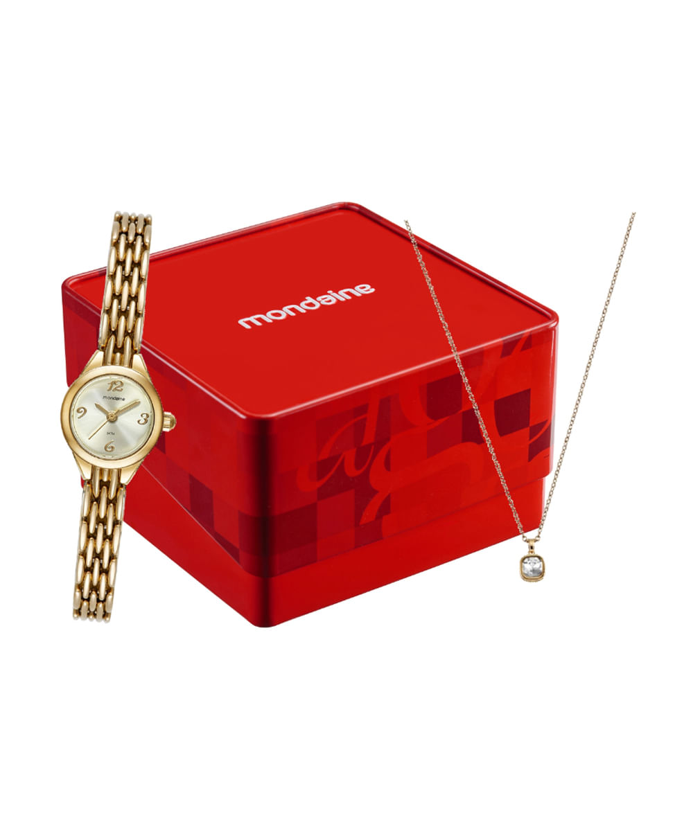 kit relógio feminino mondaine analógico 99782lpmvdm1kc dourado