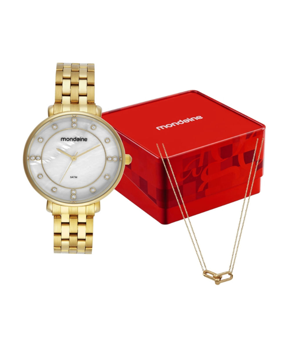 kit relógio feminino mondaine analógico 32834lpmkde1k1 dourado kit relógio feminino mondaine analógico 32834lpmkde1k1 dourado