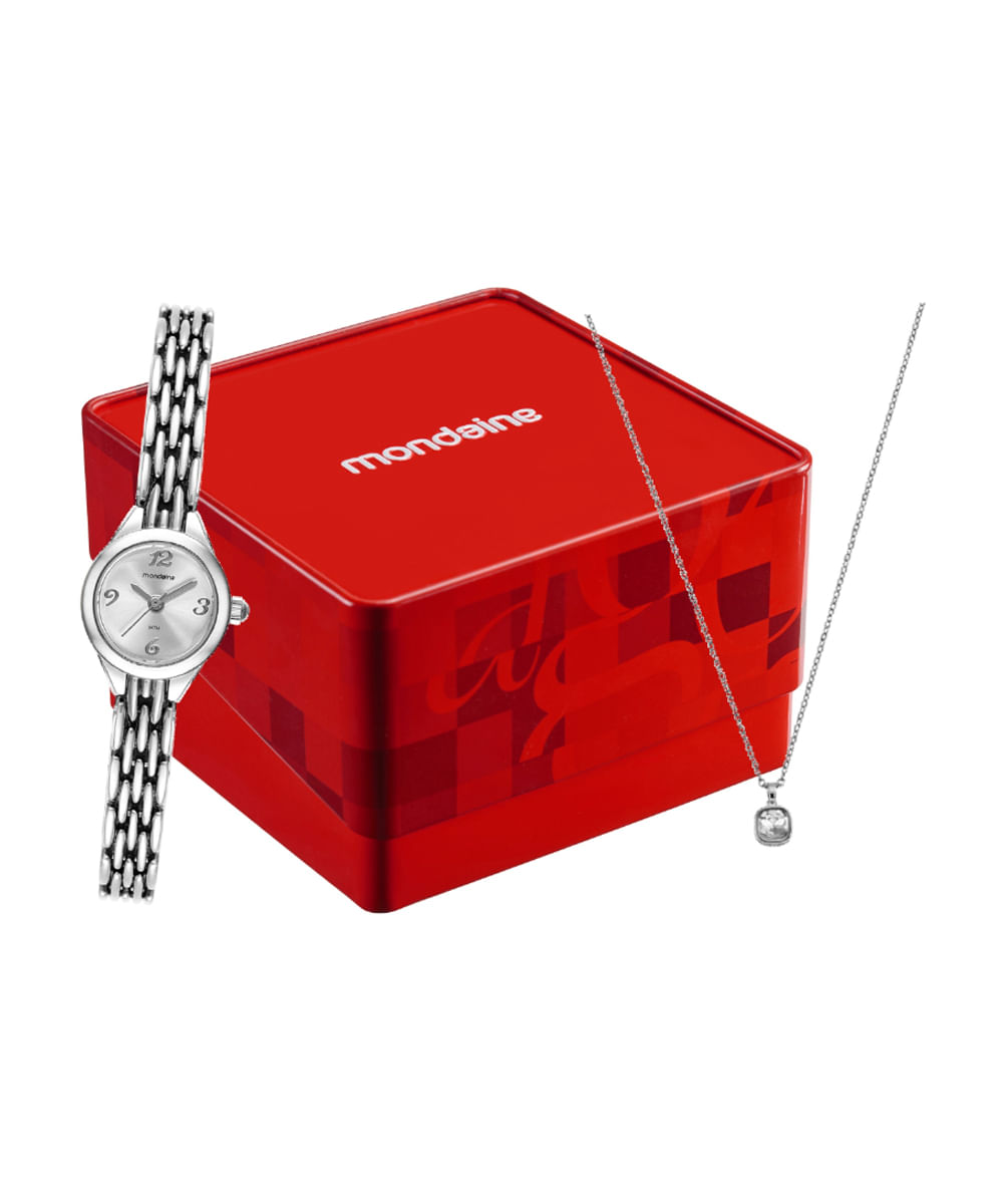 kit relógio feminino mondaine analógico 99782l0mvnm2kc prateado