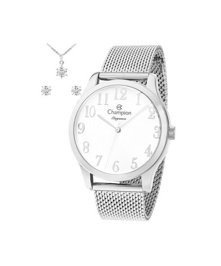 kit relógio feminino champion analógico cn26019c prateado UNICO kit relógio feminino champion analógico cn26019c prateado UNICO