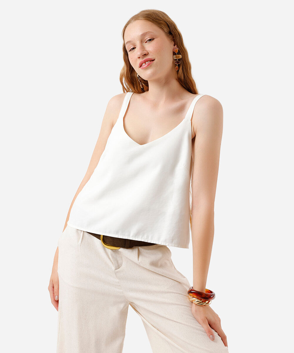 regata feminina de viscose decote v off white