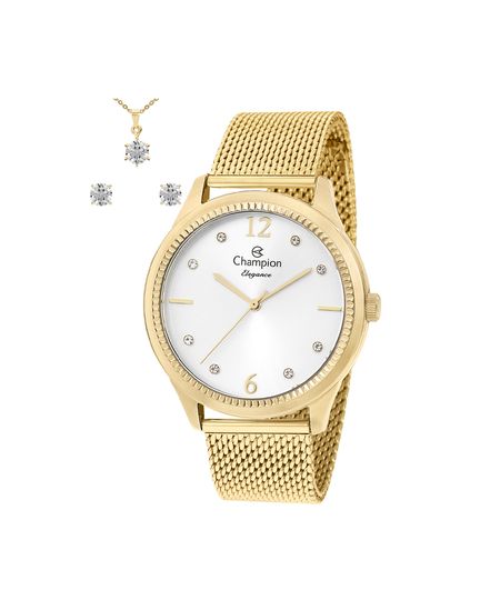 kit relógio feminino champion analógico cn25770n dourado UNICO kit relógio feminino champion analógico cn25770n dourado UNICO