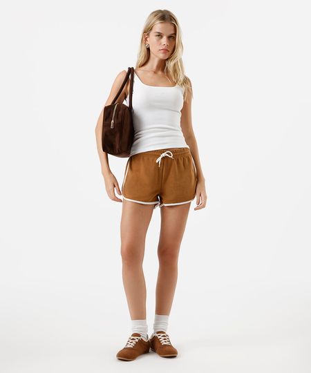 short básico feminino com elástico marrom PP short básico feminino com elástico marrom PP