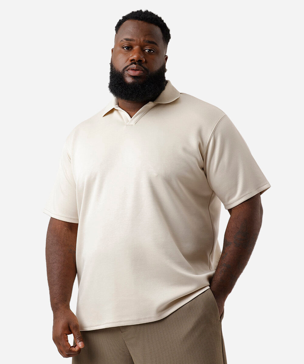 polo masculina com viscose gola v plus size bege