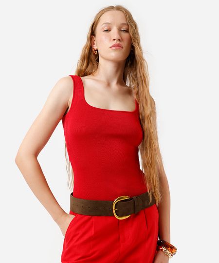regata feminina de tricot decote quadrado vermelha PP