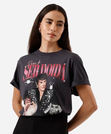 camiseta feminina de algodão estampada márcia sensitiva cinza P camiseta feminina de algodão estampada márcia sensitiva cinza P