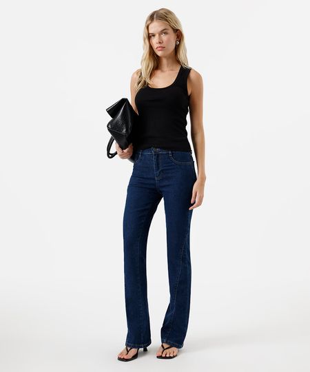 calça boot cut feminina jeans com recorte sawary azul 38