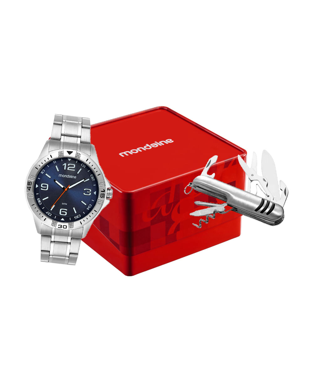 kit relógio masculino mondaine analógico 99779g0mvne1kc prateado